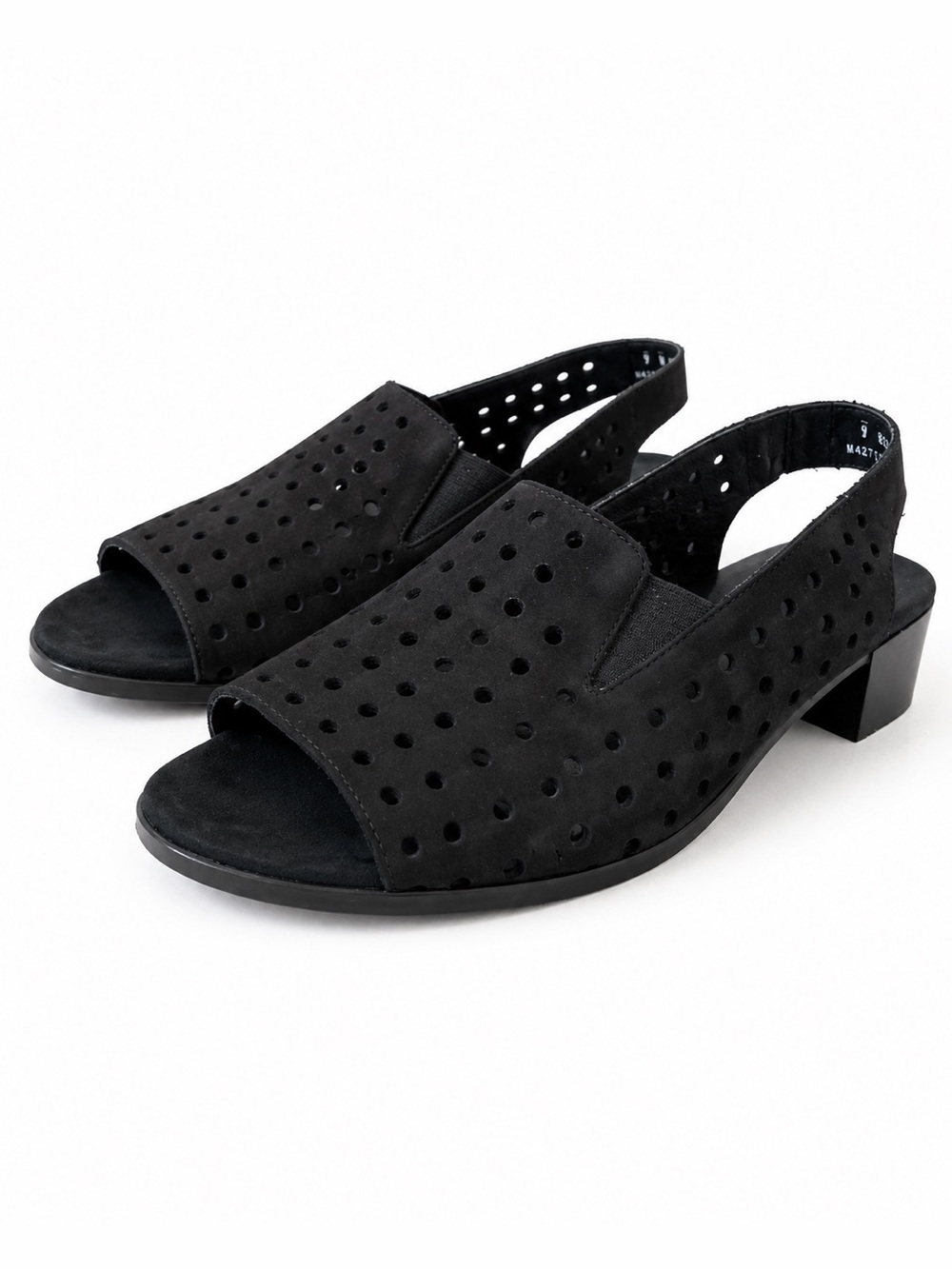Munro Mickee Black Nubuck Perforated Slingback Sandals US 9 Wide -Comfort Shoe